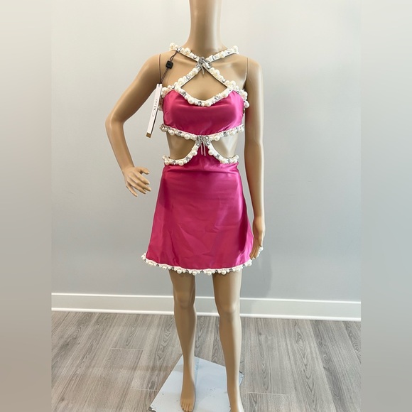 PatBO Hand-Beaded Pink Satin Minidress. Size 2 NWT - Picture 5 of 16